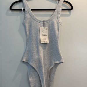 Zara Light Gray Ribbed Scoop Neck Bodysuit